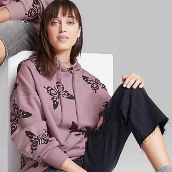 Wild fable purple & black butterfly hoodie new - Picture 3 of 8